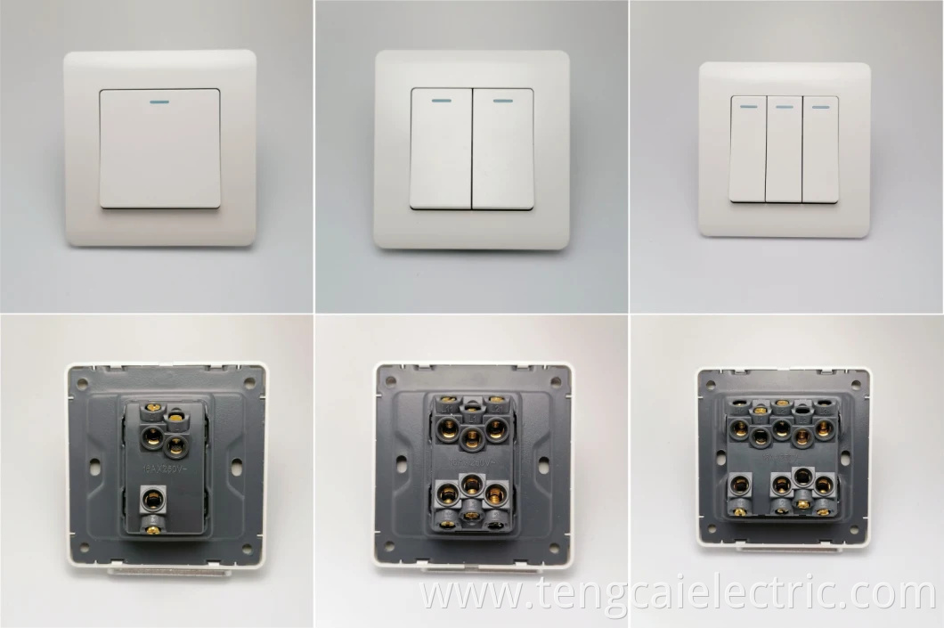 UK New Electrical Wall Light Switch Socket 3 Gang 2 Way
